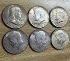 Lot of (1) 1963 Franklin & (4)  Kennedy Halves 90% 1964 40% 1967 (2) 1968 1969