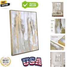 Gold Abstract Wall Art Decor - Framed Texture Paintings Modern Canvas Artwork...