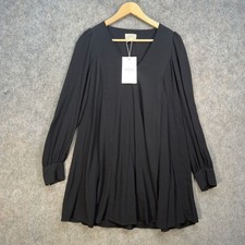 Sezane Shauna Dress Womens Size UK 6 Black Long Sleeve Deep Short V-Neck Unlined