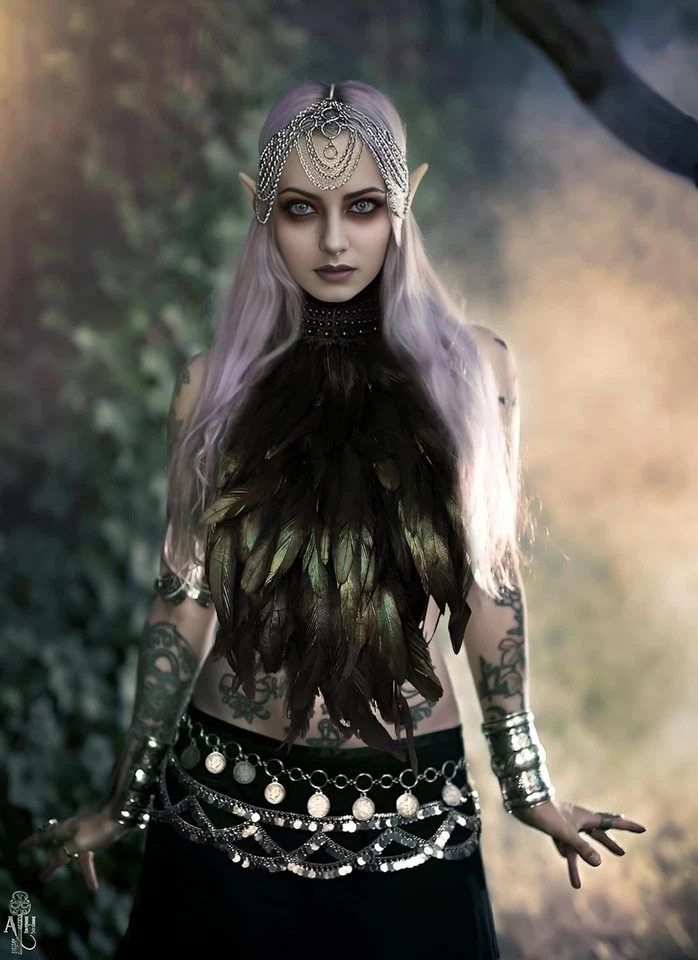 Fantasia xale cabo de pena colarinho asas bruxa adulto pescoço de corvo - Imagem 3 de 4