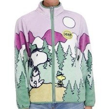 Character Sherpa Jacket Women Snoopy Zip Front Scenic Cozy Winter Size M NWT