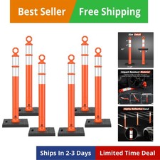 42 Inch Delineator Post with Base, Portable Orange Traffic Delineator Posts C...