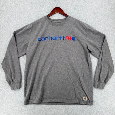 Carhartt FR Force Mens Large Gray Flame Resistant Long Sleeve Logo T-Shirt Thick