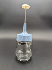 Vtg Gemco Food Nut Chopper Grayish/Blue Lid Glass Jar Stainless Steel Blades