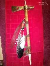 Massive !! 24.5 Inch Long ,Brass Peace Pipe Tomahawk 