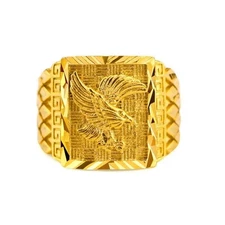 New genuine big picture men's 10k gold ring, fierce eagle, adjustable