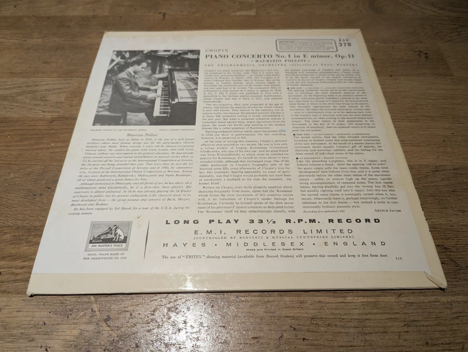 Maurizio Pollini Chopin Piano Concerto No. 1 Kletzki - HMV ASD 370 W/G ED1  - Image 2 of 4