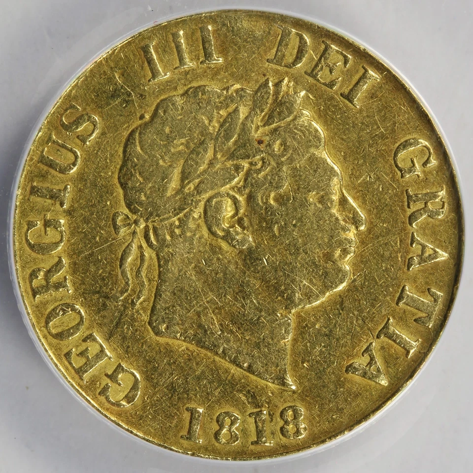 1818 Great Britain 1/2 Sovereign Gold ANACS VF25 Details Mount Removed - Image 3 of 4