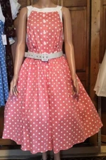 Unique Vintage Peach & White Polkadot  Maxine Swing Dress SIZE 2X/18 NWT