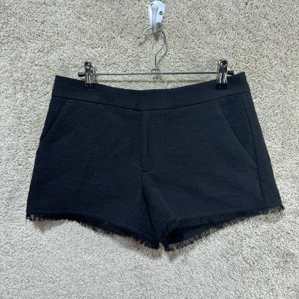 Club Monaco Kelela Fringe Shorts Women's 00 Black Textured Pockets Lined New NWT - Image 2 of 4