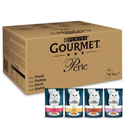 PURINA GOURMET Perle 96 Portionsbeutel Katzenfutter Nass Sorten-Mix 12 x 8 à 85g
