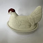 Vintage Large Westmoreland Milk glass hen On nest Covered Dish Candy 2 Piece EUC