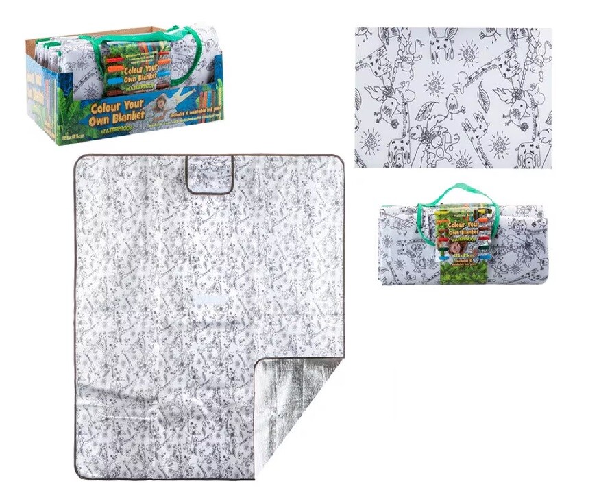 Colour Your Own Picnic Blanket Mat Outdoors Garden Beach Kids Pens 125cm x 125cm