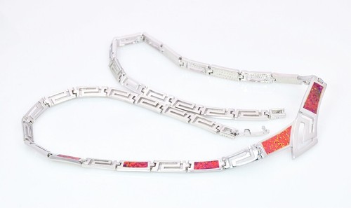 Orange Fire Opal Geometric Choker Shape Necklace For Charm Women Jewelry - Picture 3 of 6