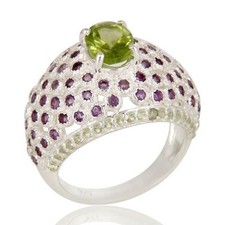 Natural Amethyst and Peridot Gemstone 925 Sterling Silver Engagement Ring
