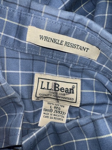 LL BEAN Long Sleeve Blue Plaid Dress Shirt Wrinkle Resistant Size Large - Picture 10 of 12