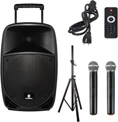 PRORECK Freedom 12 Inch Powered PA Speaker Portable Wireless System 500W Wheels