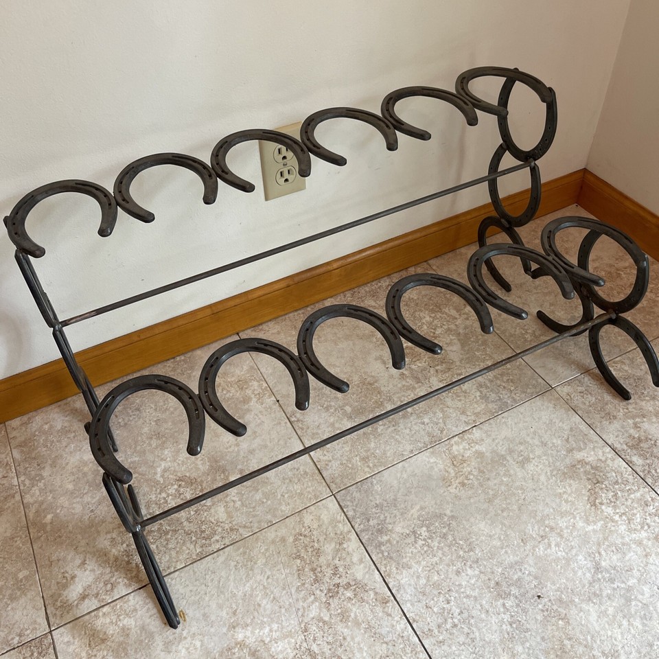 Handmade Horseshoe Wrought Iron Boot Rack Holds 6 Pair Boots Michigan ...