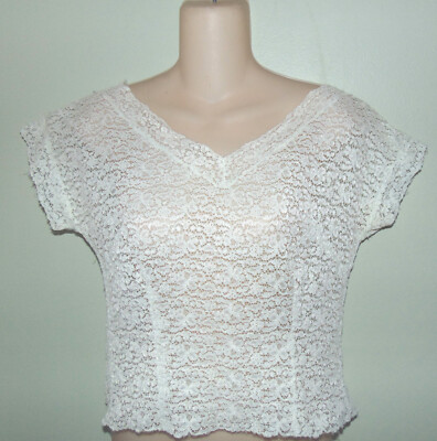 Vintage ECLIPSE Seattle Nylon Lace Short Sleeve Shirt Top Womens Medium 34