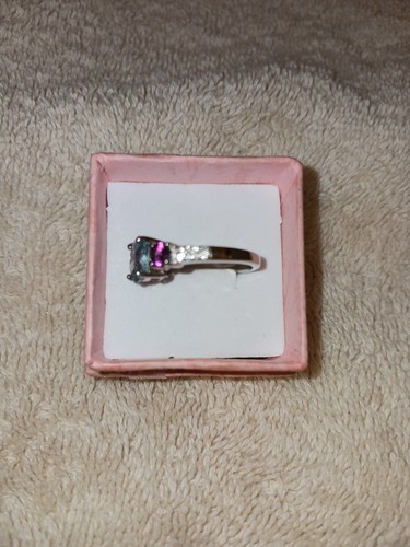 Size 7 Platinum/Sterling Ring Cambodian Blue Zircon, Garnet, Moissanite  (765) - Picture 3 of 13