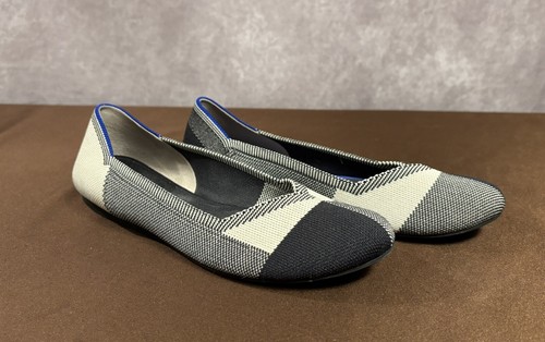 Rothy’s Flat Women Round Toe Buffalo Plaid Retired Black Gray Cream Sz 8.5 Used* - Picture 5 of 15