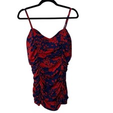 Lands’ End Women’s Blue & Red Floral Tankini Swimsuit Top Size 16 GUC