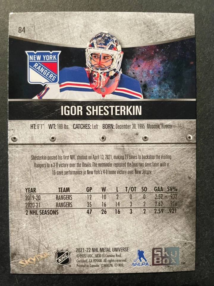 Igor SHESTERKIN 2021-22 Skybox Metal Universe Blue Spectrum #84 - Image 2 of 2