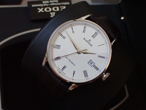 NEW Genuine EDOX Les Vauberts Date 70172 3A AR stainless steel 40mm white brown - Picture 3 of 24