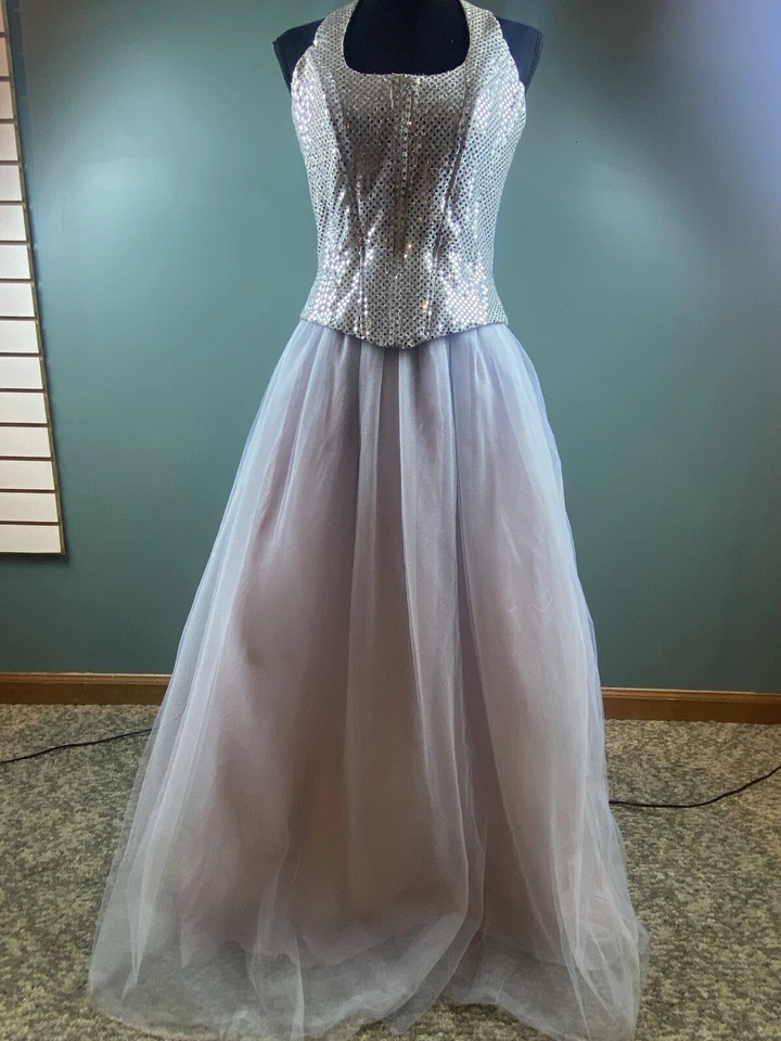 Vestido Corsé Roberta Largo Formal Lentejuelas Halter Para Mujer Talla 11/12 Hecho en EE. UU. Foto 2 de 4