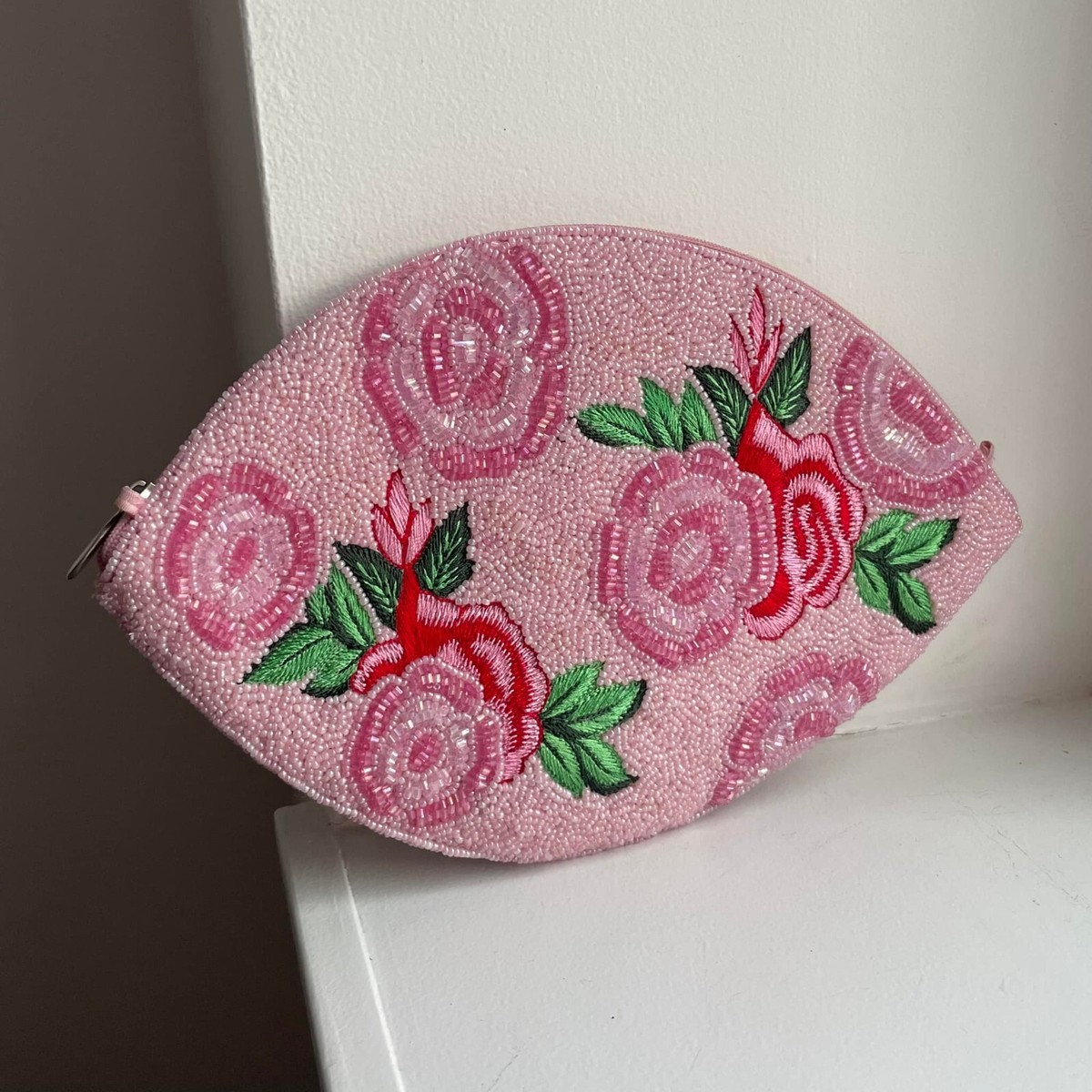 Pink Rose From Xavier Hand Beaded Convertible Clutch/Purse NWT