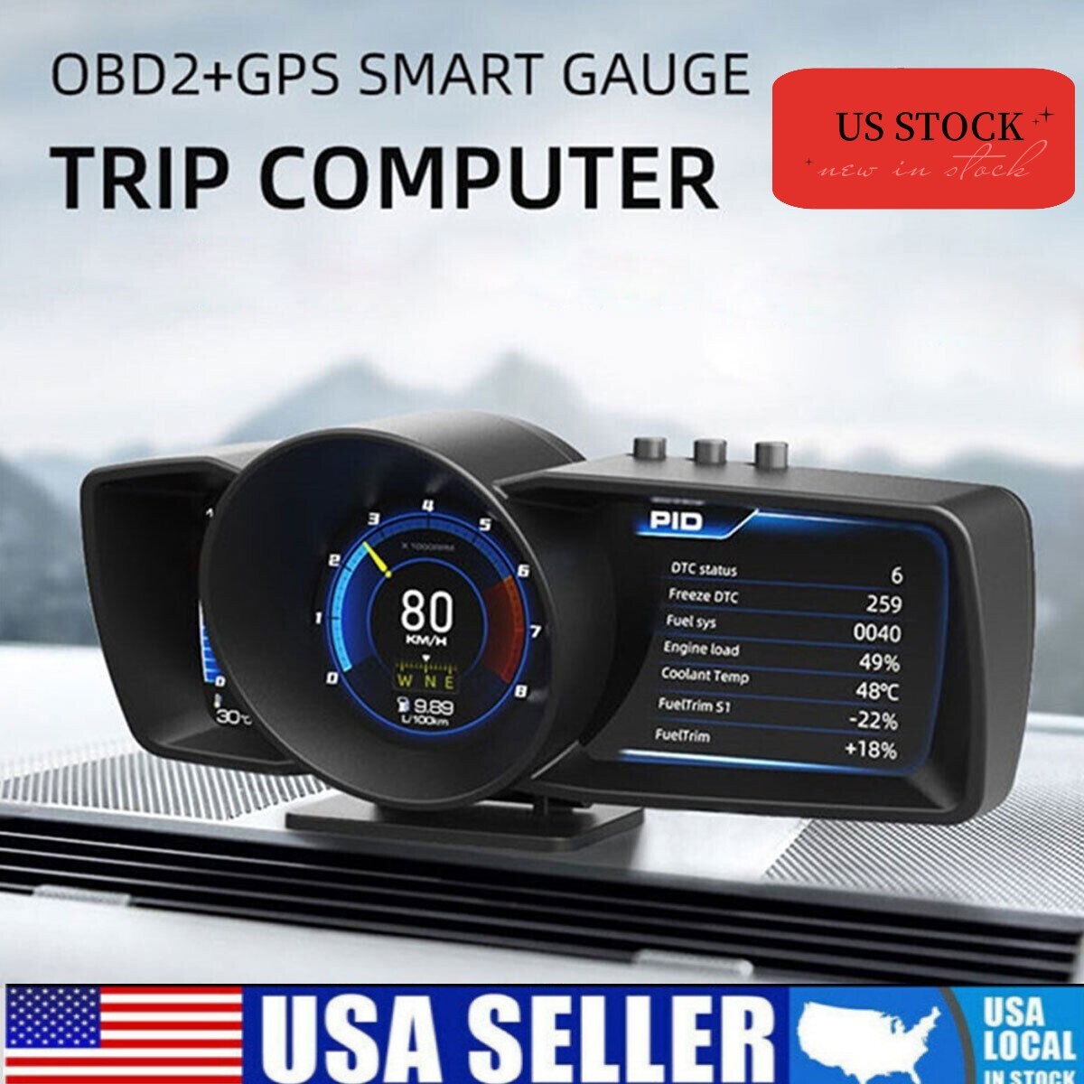 Smart Car OBD2+GPS Gauge HUD HeadUp Digital Display Speedometer Turbo