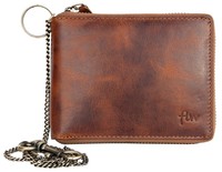 Men's Natural Strong Genuine Leather Wallet With Metal Zipper And Chain Men's Natural Strong Genuine Leather Wallet With Metal Zipper And Chain