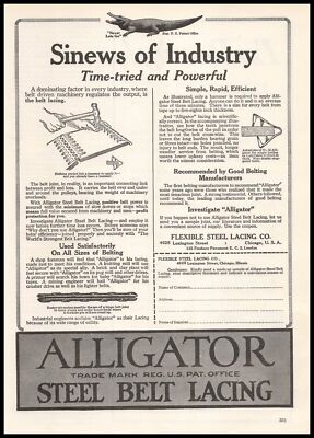 1922 Alligator Steel Belt Lacing Flexible Steel Lacing Company Chicago Print Ad