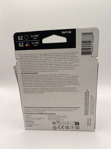 HP 62 Black and Tri-colour Original Combo Ink Cartridges Bundle NEW. - Afbeelding 3 van 7