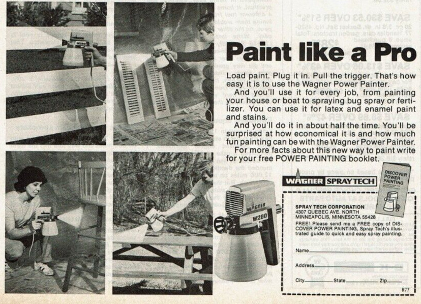 1977 Vintage Print Ad Wagner Spray Tech Power Painter Paint Like a Pro Outdoors