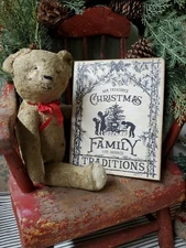VINTAGE PRIMITIVE VICTORIAN STYLE CHRISTMAS TREASURED FAMILY TRADITIONS SIGN