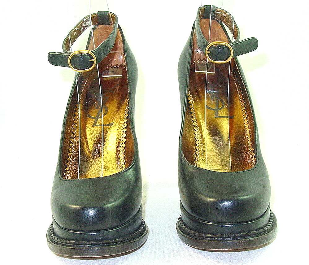Yves Saint Laurent YSL nero 7 7 5 B cinturino alla caviglia plateau anni 2000 fa pin up anni 40