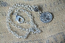 Rose Charm Pendant Pewter Rhodium Chain 18" Flower Pendant necklace Roses