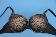 SELF EXPRESSIONS MAIDENFORM Black LEOPARD PRINT LACE/MESH Padded PUSH-UP BRA 36C