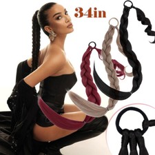 34in Long Thick Braiding Wrap Around Ponytail Hair Extensions Elastic Pony Tail
