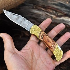 Custom Damascus Steel Folding Blade Pocket Knife 112 Lock back 110 With Sheath