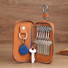 Small Leather Zipper 6 Hook Key Case Car Key Holder Card Holder Keychain Wallet