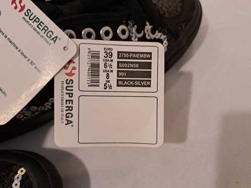 SUPERGA Sneaker Freizeit-/Alltagsschuhe Pailletten schwarz-silber Damen Gr. 39 - Bild 5 von 8
