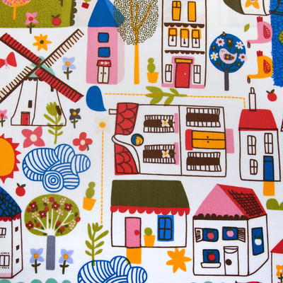 Patchwork Stoff - Village Green - Stadtmotiv - 100% Baumwolle Kinderstoff (0243)