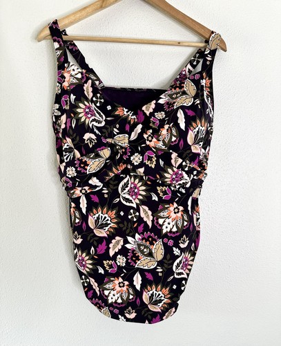 Lands End Tankini Swimsuit Top Size 22W DD Purple Paisley Underwire - Picture 3 of 7