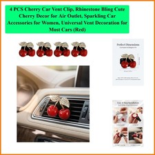 4 PCS Cherry Car Vent Clip, Rhinestone Bling Cute Cherry Decor for Air Outlet...