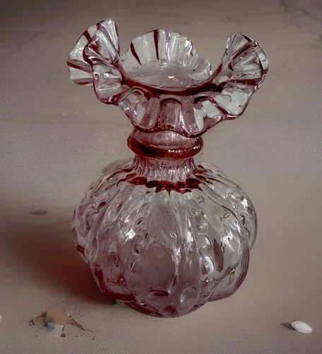 Vintage Fenton Light Purple Melon Glass Vase Beaded Ruffle Edge