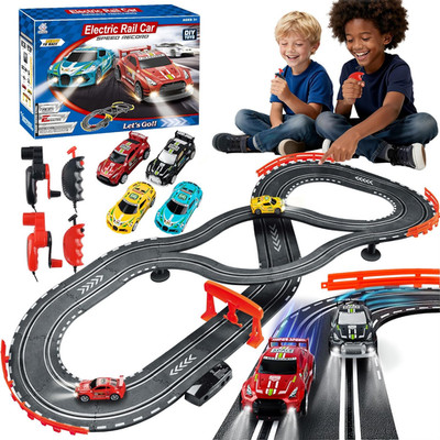 Slot Car Race Track Sets with 4 High-Speed Racing Cars, 2 Control Method Hand-Cr