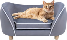 "Gray 27-Inch Pet Sofa with Cushion, Removable Cover and Wooden Legs for Small D