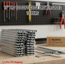 Wurth Pro 100 Super Rail Soft-Close Drawer Slides 16 inch 10 Pairs 33585217